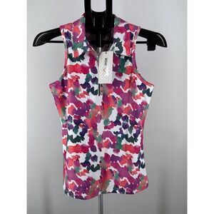 Swingdish‎ Womens XS Sleeveless Golf Polo Top Pink Purple Watercolor Floral NWT